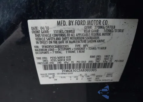 2010 Ford Flex Sel z USA, uszkodzony, nr VIN 2FMGK5CC2ABD03305